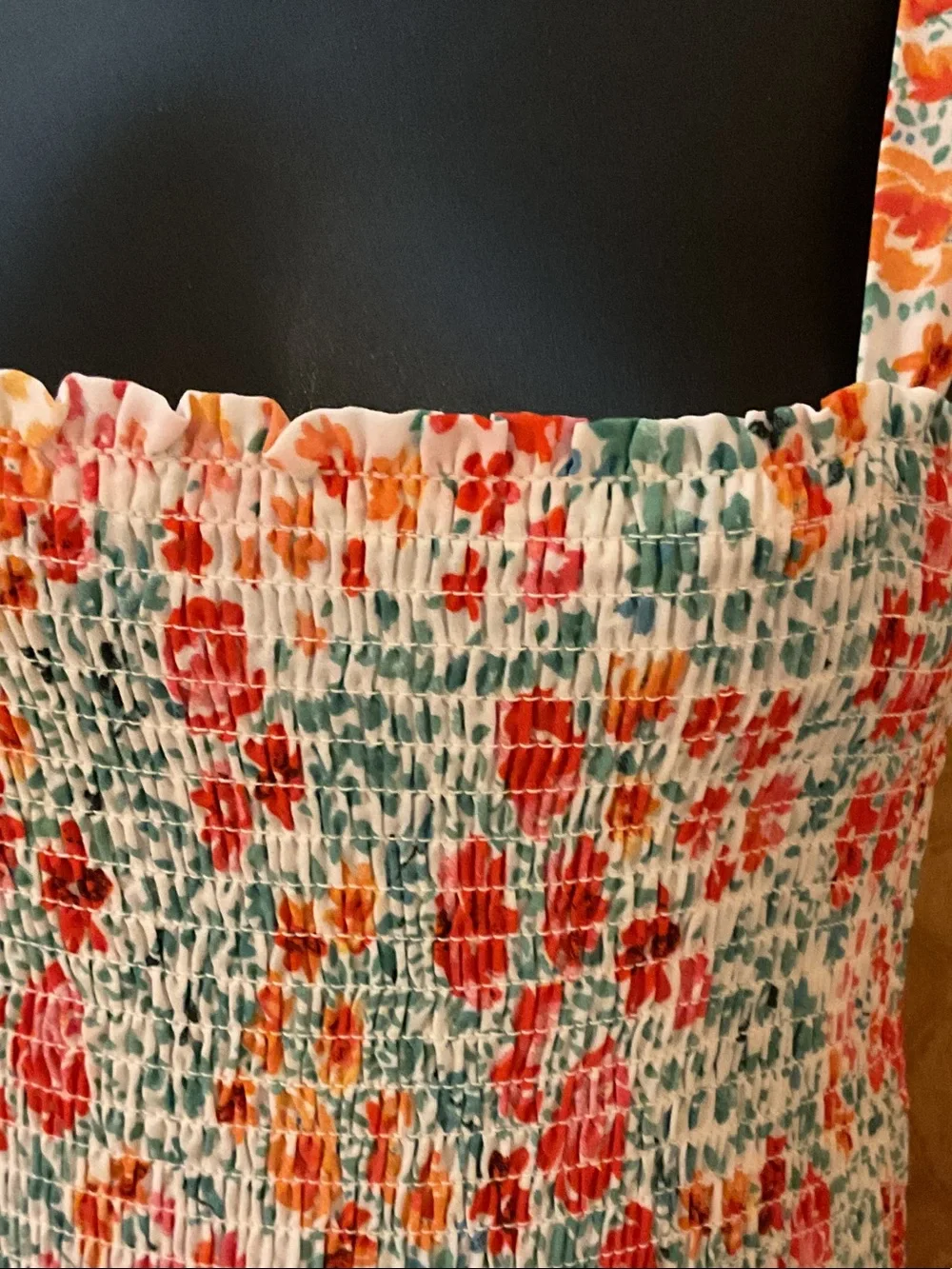 Girls Floral Smocked Sundress in Coral, Teal and Cream
